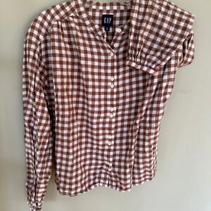 Gap Woman's Brown/White Check Flannel Size M Long Sleeve Double Button